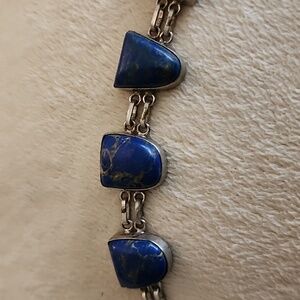 Custom made lapis lazuli bracelet set in 925  silver 7 1/4" with toggle clasp